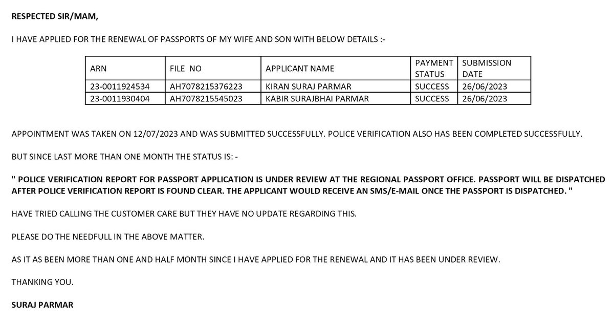 suraj_1699's tweet photo. @rpoahmedabad @passportsevamea Hello Sir/Mam
Please look into the matter. It has already been one and half month yet no update recieved. https://t.co/fYiWZdS6F8