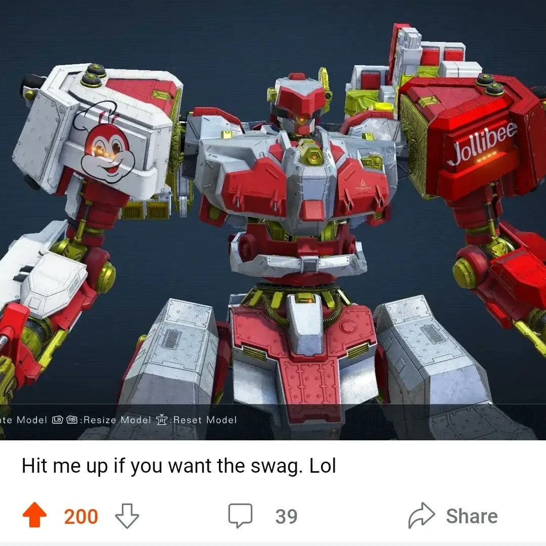 coachneok's tweet photo. Reddit seems to dig my Jollibee swag. 😅Anyone else going crazy with the #armoredcore6 customization? If you want the swag too, this is the code. I play on PC. Enjoy! (W08HH1PN8J3W)

@fromsoftware_pr #ArmoredCoreVI #gaming #fromsoftware #fromsoft #jollibee https://t.co/I3ZufLWx47