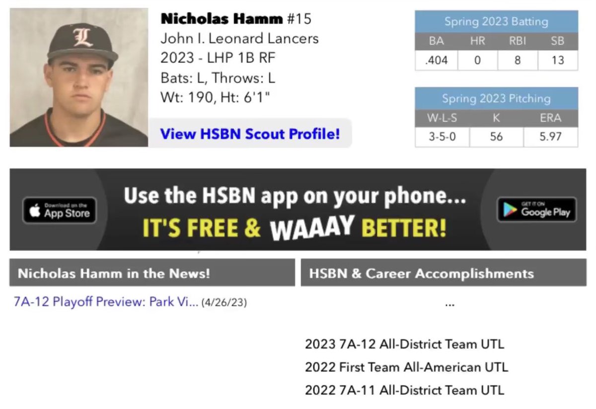 NICHOLAS HAMM- 6”1 200lbs- 1B/UTL. IM LOOKING FOR A HOME TO DISPLAY MY WORK ETHIC AND VERSATILITY. 
<a href="/PBSCBaseball/">Palm Beach State College Baseball</a> <a href="/kyleforbes1/">Kyle Forbes, M.Ed.</a> <a href="/_OwlBaseball/">FAU Baseball Recruiting</a>