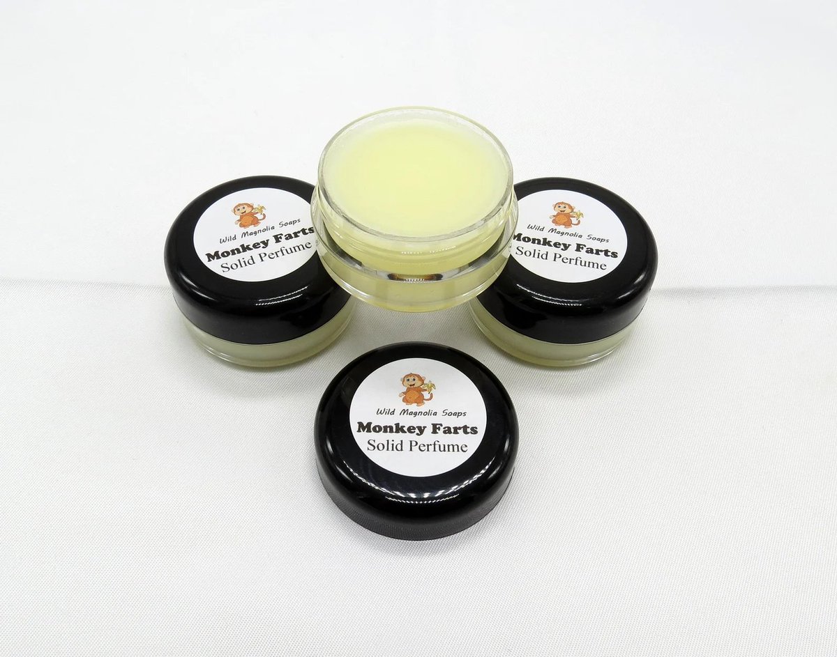 WldMagnoliaSoap's tweet photo. Monkey Farts Scented Solid Perfume https://t.co/GQjLobbYRs via @Etsy #perfume #solidperfume #monkeyfarts https://t.co/CccMiPN938