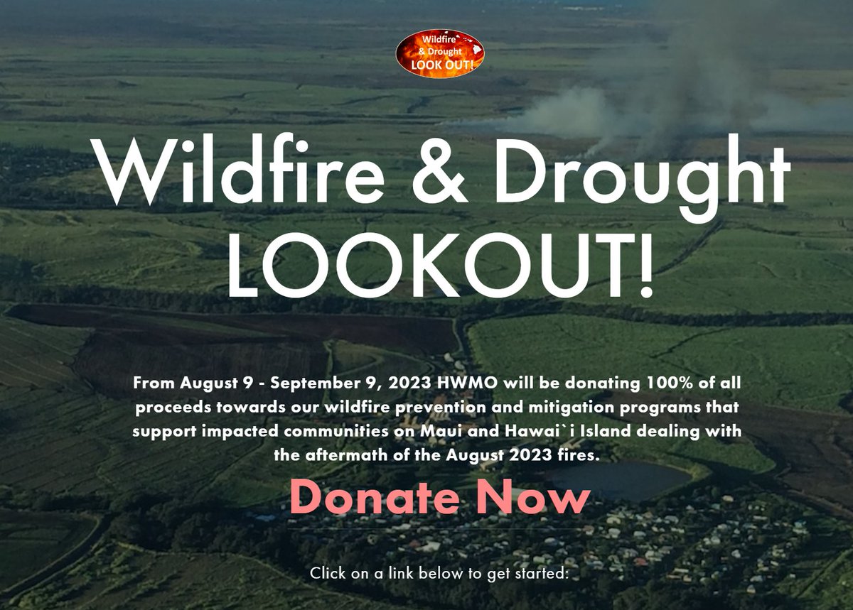 HawaiiWildfire's tweet photo. From August 9 - September 9, 2023 #HWMO will be donating 100% of all proceeds towards our wildfire prevention and mitigation programs that support impacted communities on #Maui and Hawai`i Island dealing with the aftermath of the August 2023 fires.
https://t.co/E3i9X979ZU https://t.co/bwqusxVwEC