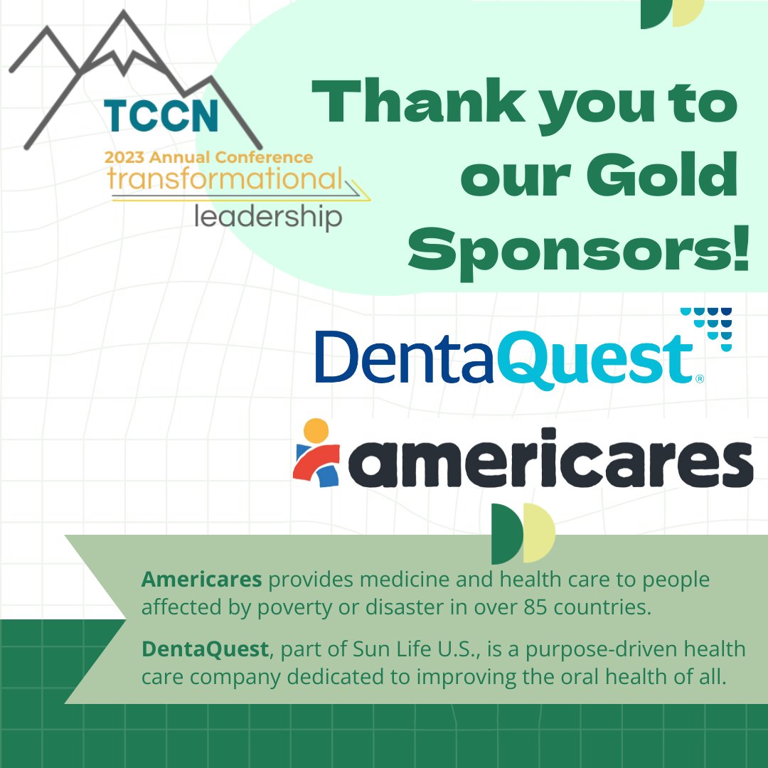 Thank you to our Gold Annual Conference Sponsors, @Americares and @DentaQuest! We can't wait to see you at #TCCNAC23 on September 5-7th in Nashville, Tennessee. This year, we'll be at @HuttonHotel 
Learn more at our website: tccnetwork.org/2023-annual-co…