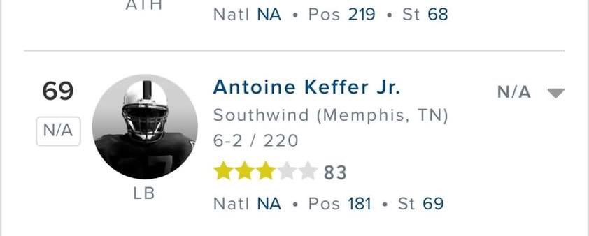 KeeferAntione's tweet photo. Blessed!! To be listed as a 3⭐️ by @247recruiting
 
@SouthwindJags @coachlester91 @Iam_CoachTrey @BrownTb704160 @Coach_Norfleet @coachleach32 @MemphisMade_G https://t.co/dTrrLplMw8
