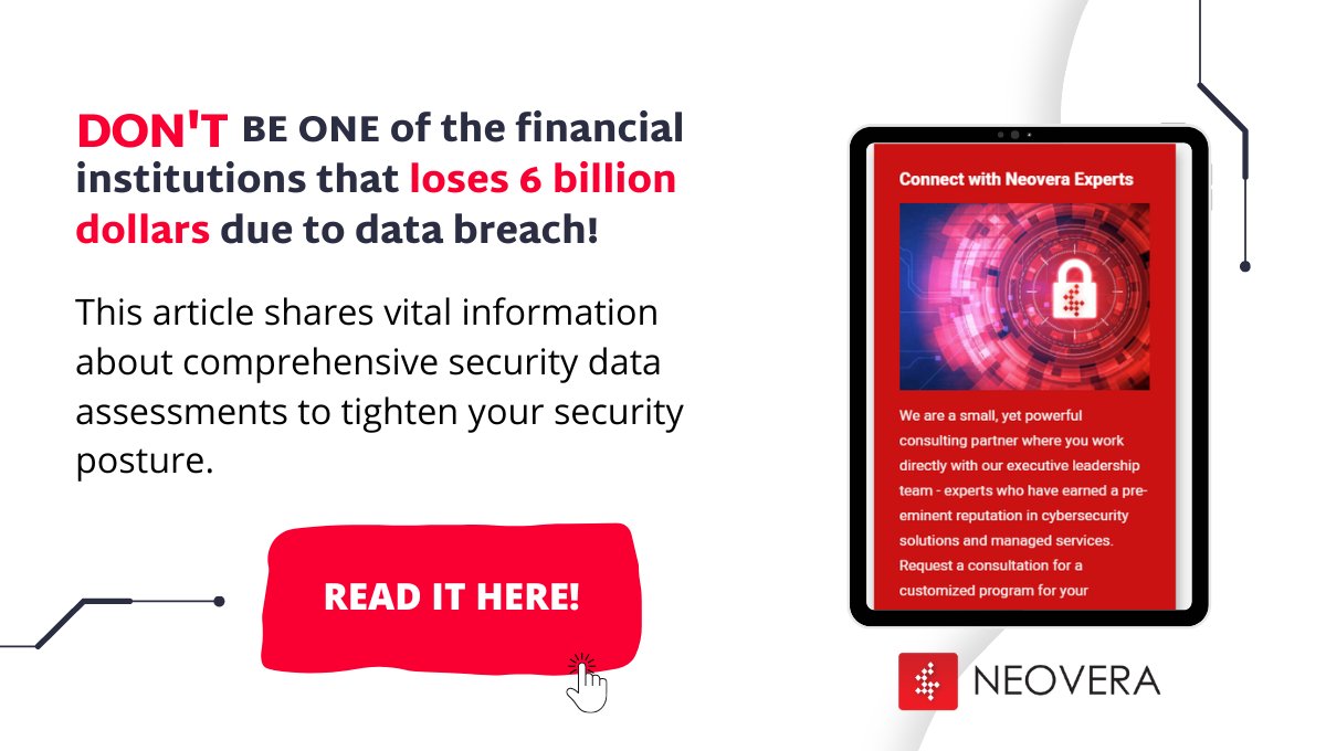 Neovera's tweet image. This eBook shares vital details about avoiding unnecessary cybersecurity risks for your #FinTech hubs.la/Q01-4KfX0 your free copy here! 
hubs.la/Q01-4K8j0 

#FinTech #DataSecurityMatters #ProtectYourAssets #SecureFinancialInstitutions #StayCompliantNow