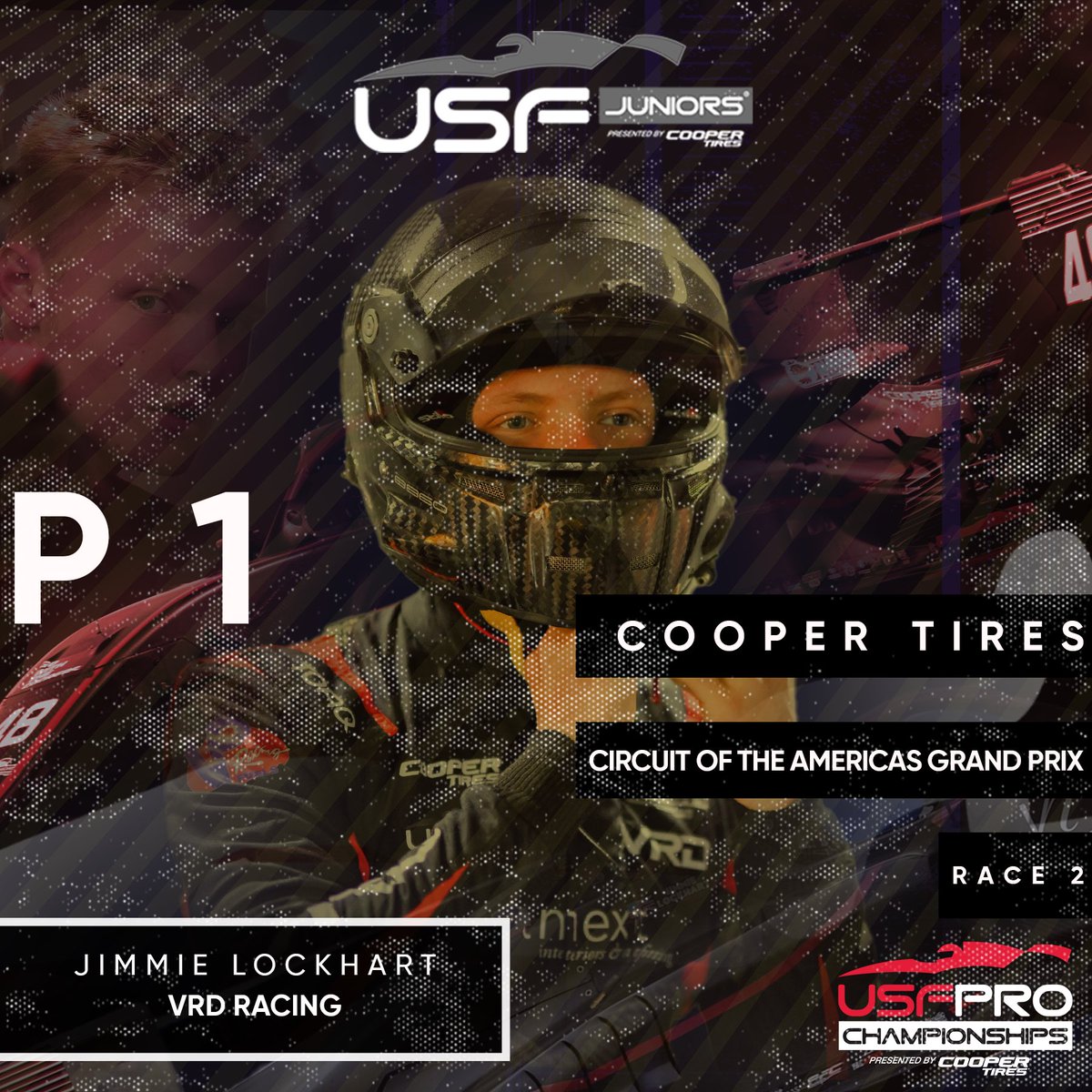 ‼️ FIRST WIN SECURED ‼️ Jimmie Lockhart finally breaks through to snag his first P1 in @usfjuniors, coming out on top in a wild Race 2 from COTA 🔥 #USFPro | #TeamCooperTire