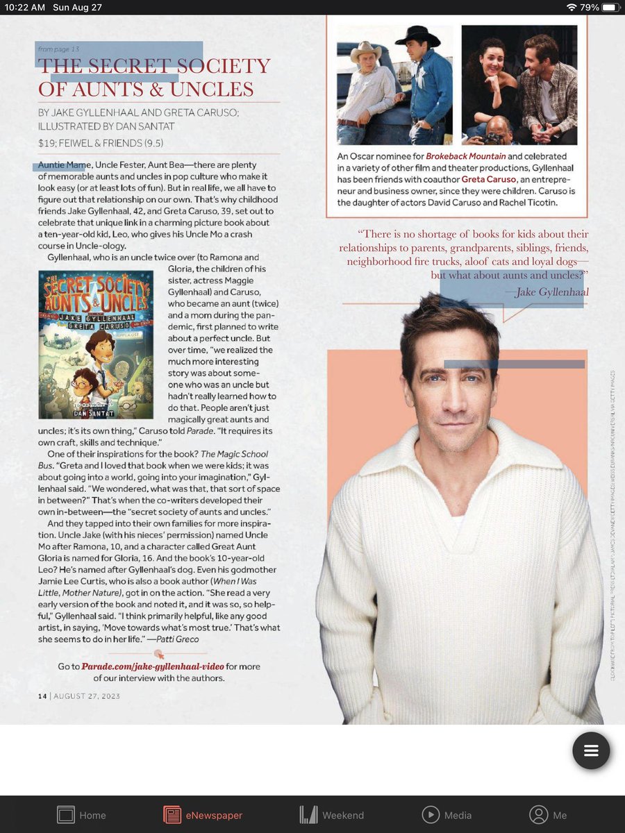 dsantat's tweet photo. Parade Magazine lists the top 12 Celebrity Books coming this Fall. I have 2 books on the list: THE SECRET SOCIETY OF AUNTS AND UNCLES written by #JakeGyllenhaal &amp; Greta Caruso (SEPT 5) and DETECTIVE DUCK: THE CASE OF THE STRANGE SPLASH by @hwinkler4real and @linoliver (OCT 17) https://t.co/bdq5MWPQXg