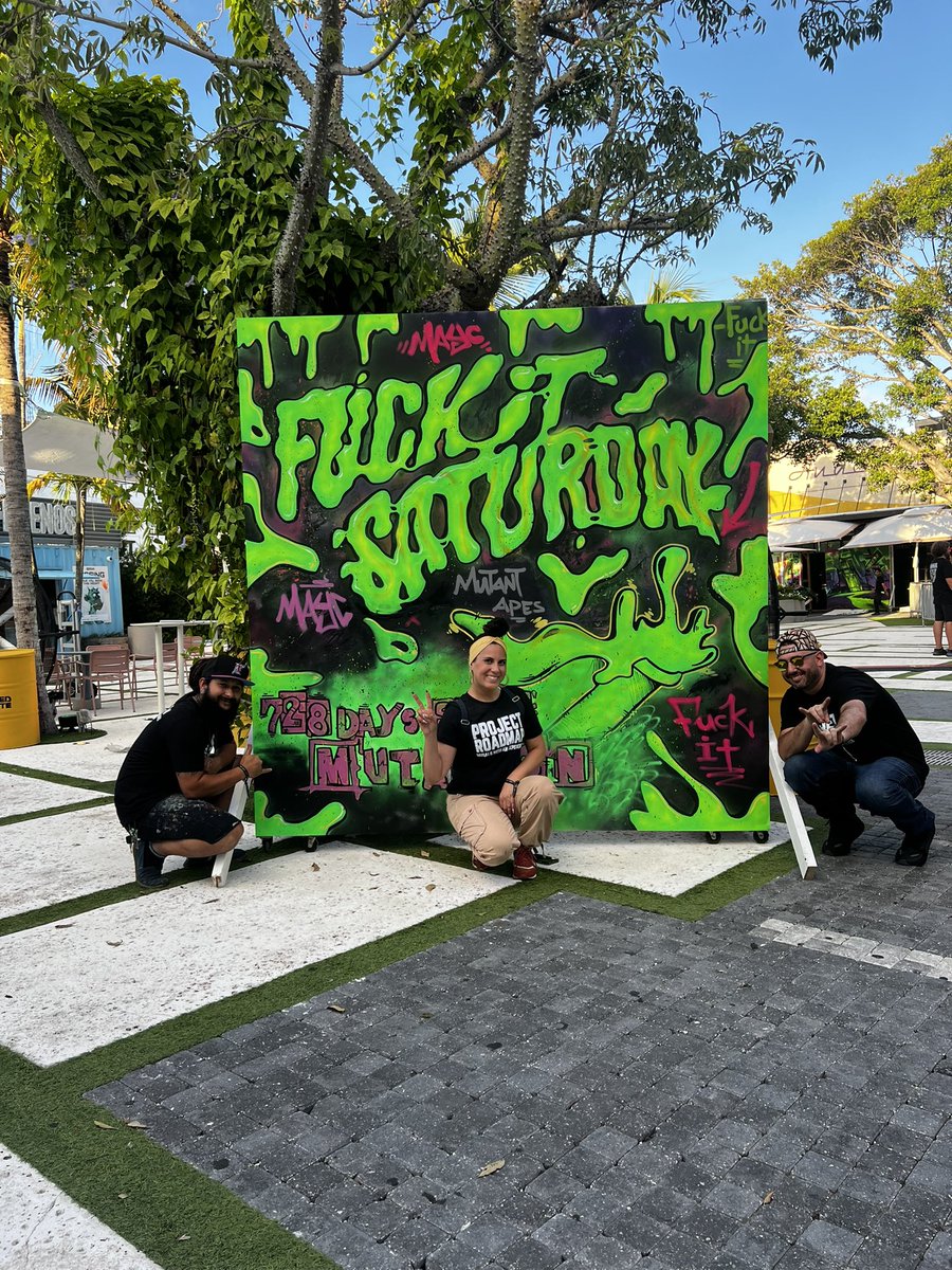 projroadmap's tweet image. Fuck It Saturday was amazing 🧪 Our artist team painted 8 murals and we are so happy everyone loved it! Thank you 
 to @boredapeyc @appliedprimate @mutant_cartel and @yugalabs for letting us bring this vision to life!

Thank you to our amazing artist team @rocsolmiami…
