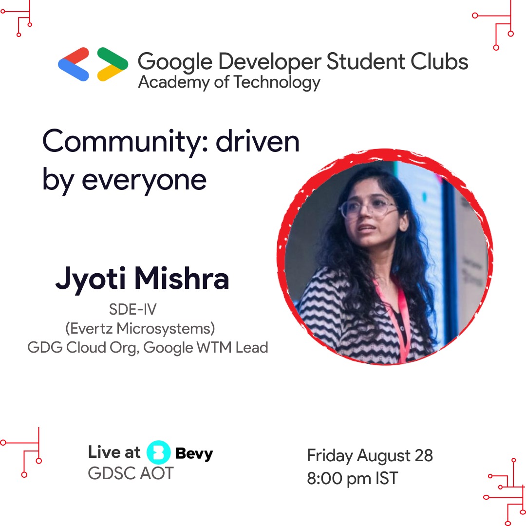 Chanelkka's tweet photo. Introducing our distinguished speaker, @jyoti_mi, SDE-IV at Evertz Microsystems! 🎙️👩‍💻 

Join us as we explore the tech world together at the GDSC Info Session !✨🚀 

#EmpoweringFutureDevelopers #TechTalks #GDSCInfoSession #developerstudentclubs #gdscaot https://t.co/jBEXGNoiit