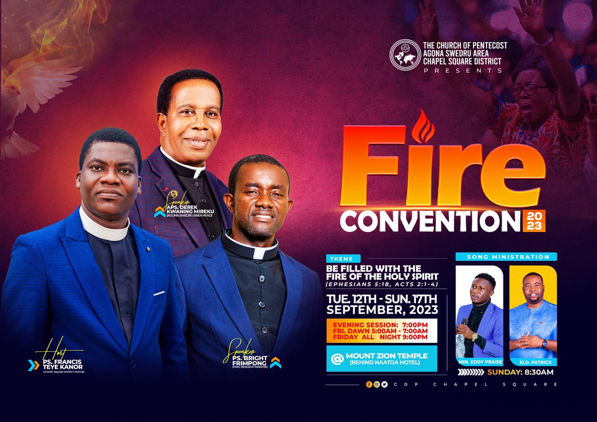 COP_MT_ZION's tweet photo. District Week 3 is approaching ๐ for us to equip ourselves with the Fire ๐ฅ of the Holy Spirit for maximum impact unto the nation ๐
1๏ธโฃ6๏ธโฃ Days more to #FC23
#AgonaSwedru
#ChapelSquare
#fireconvention23 || #MaximumImpact | #PossessingTheNations https://t.co/ZPnfztD6Qu