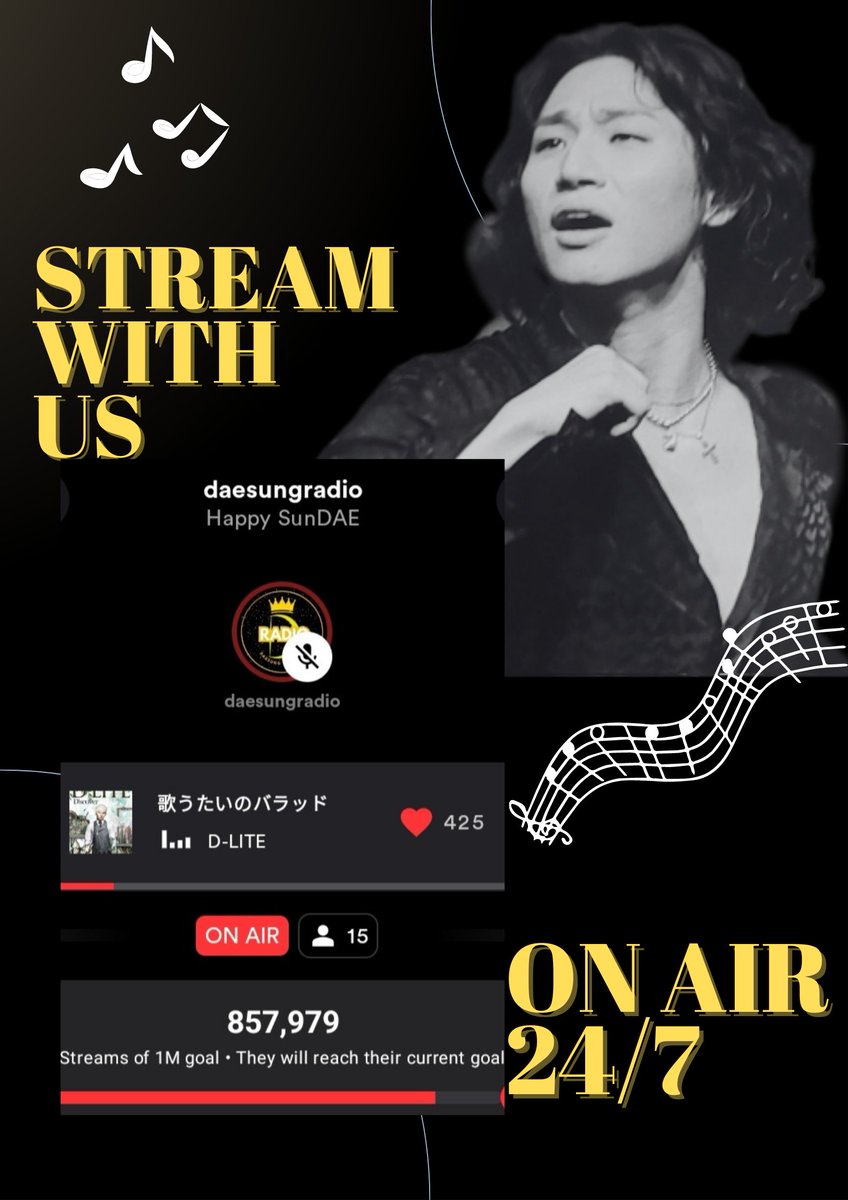 Daesung Radio (@daesungradio) on Twitter photo Wowww๐ฑ we got 15 listeners??๐ณ Y'all love #Daesung so muchhh๐ป how about 20?? Can we get 20 listeners until 5AM KST??๐๐
๐ถ message us if you need a Spotify Premium to stream with us ๐ช
๐๐ฉ๐ง๐๐๐ข ๐ฌ๐๐ฉ๐ ๐ช๐จ ๐ผ
๐ปstationhead.com/daesungradio
#BIGBANG #๋์ฑ #๋น
๋ฑ
<a href="/d_lable/">DAESUNG</a> Wowww๐ฑ we got 15 listeners??๐ณ Y'all love #Daesung so muchhh๐ป how about 20?? Can we get 20 listeners until 5AM KST??๐๐
๐ถ message us if you need a Spotify Premium to stream with us ๐ช
๐๐ฉ๐ง๐๐๐ข ๐ฌ๐๐ฉ๐ ๐ช๐จ ๐ผ
๐ปstationhead.com/daesungradio
#BIGBANG #๋์ฑ #๋น
๋ฑ
<a href="/d_lable/">DAESUNG</a>