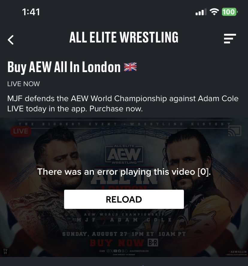RealChrisPagan's tweet image. #BRLive #AEWALLIN ppv stream doesn’t work after paying $50. Then customer service asks if I want to try paying AGAIN after I already  showed proof of purchase. Then I’m told not to worry about the LIVE show I paid $50 for cause there’s a replay. Wtf @BleacherReport is the worst.