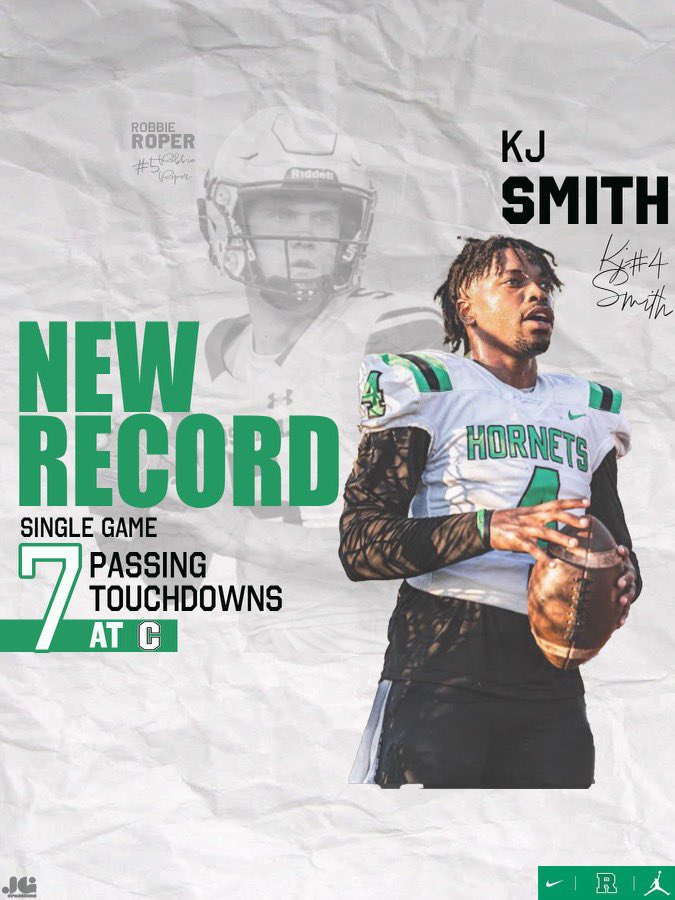 Patrick Carlisle (@carlislefunk) on Twitter photo Congratulations to K.J. Smith for breaking the single game Roswell record for most passing Touchdowns with 7. Previous record was held by no other than Robbie Roper with 6 in 2021. Sky’s the limit for the 2024 QB1 <a href="/KJSm4th/">Kenneth Smith</a> #WeR #TEAM74 #LL5💚 Congratulations to K.J. Smith for breaking the single game Roswell record for most passing Touchdowns with 7. Previous record was held by no other than Robbie Roper with 6 in 2021. Sky’s the limit for the 2024 QB1 <a href="/KJSm4th/">Kenneth Smith</a> #WeR #TEAM74 #LL5💚