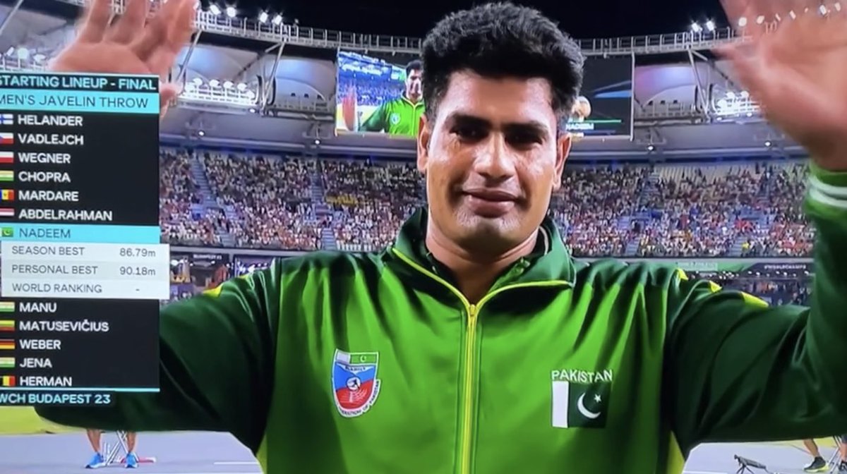 Beat of Luck Arshad Nadeem… @birminghamcg22 Gold Medalist and record holder … soon to be in action @WorldAthletics in Javelin Throw competition… Make us and 🇵🇰 proud again. #WorldAthleticsChampionships2023 #WorldAthleticsChampionship