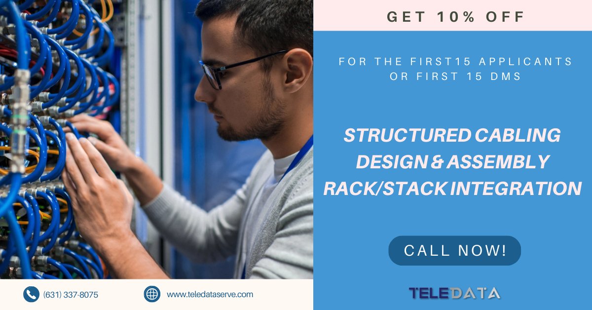 Teledataserve1's tweet image. 📊🚀 Be among the FIRST 15 applicants or DMs and enjoy a remarkable 10% OFF on Structured Cabling Design and Assembly Rack/Stack Integration! 😍💯 Call (631) 337-8075 or visit teledataserve.com
#StructuredCabling #RackStackIntegration