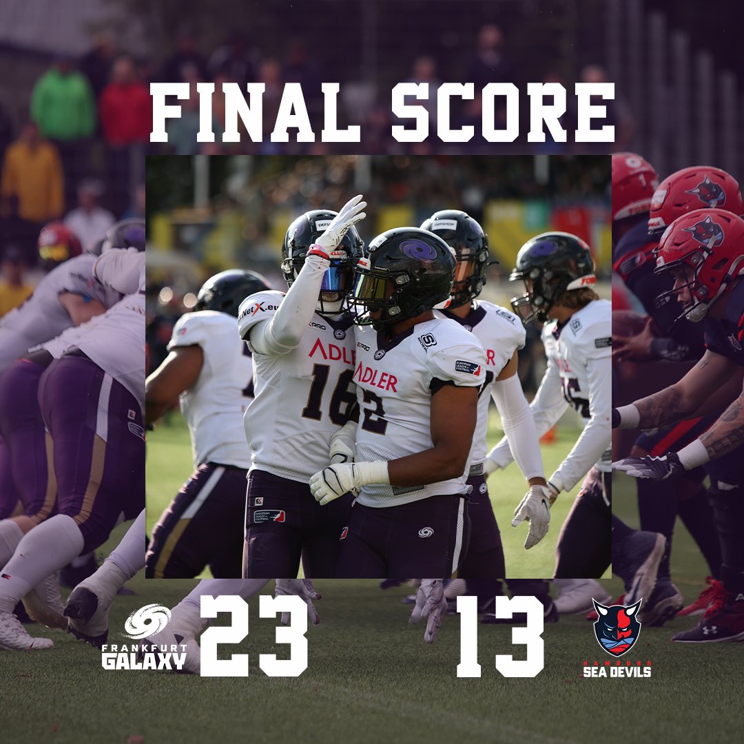 FFM_Galaxy's tweet photo. They rang the bell, so we answered. ๐๐
โฆ two more home games to come ๐คซ
๐ธ kevin.sportsphotos
#FrankfurtGalaxy #PurpleFamily #AmericanFootball #AwayWin #CaughtTheWave https://t.co/zJ5uARFdZn