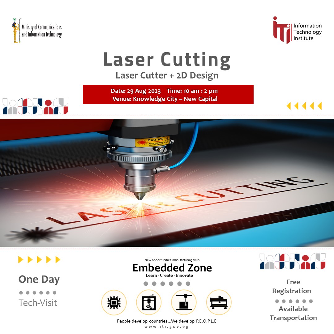 iti_channel's tweet photo. يدعوكم معهد تكنولوجيا المعلومات ITI بالعاصمة الإدارية لحضور ورشة عمل بمجال "Laser Cutting and 2D Design"، وذلك يوم الثلاثاء 29 أغسطس.
🔸 الدعوة عامة لكل الطلاب التي تتراوح أعمارهم بين 10 ل 18 عام.
للتسجيل:
https://t.co/PmrytjvdeZ
#MCIT #ITINewCapital #TechVisit https://t.co/oCXU45T0bp