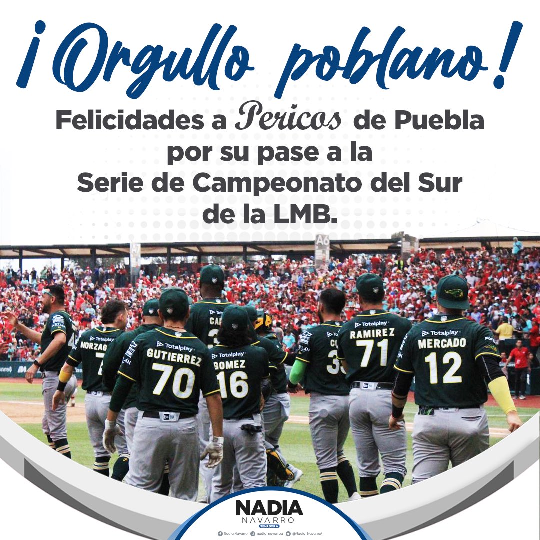 Felicidades a @Pericos_Oficial por pasar a la final de la 'Serie de Campeonato de la zona sur de la Liga Mexicana de Béisbol', ¡son un orgullo para #Puebla! ♥️

#100PorCientoPoblano
#VolaremosAlto