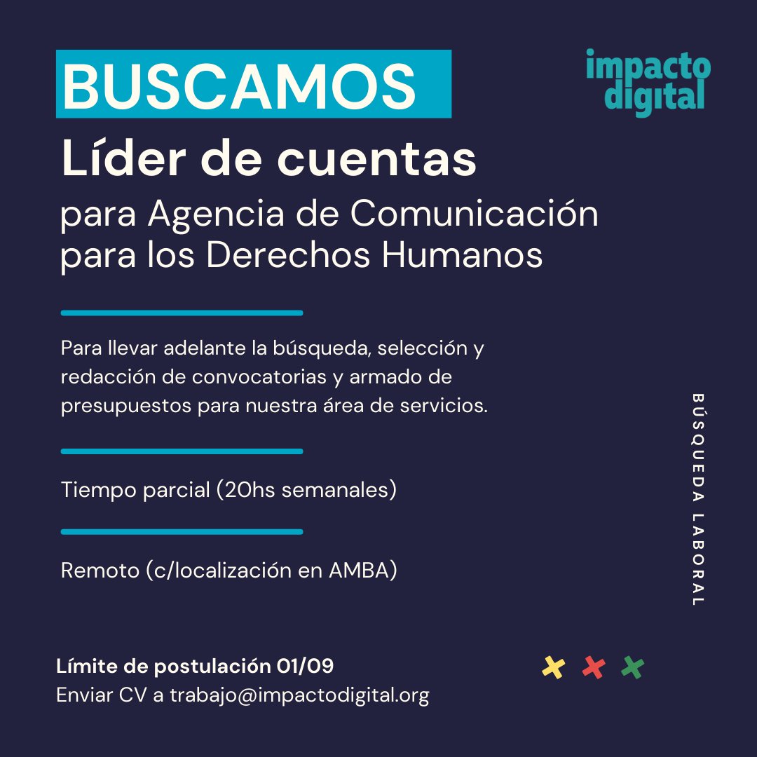 📢 #BusquedaLaboral: Líder de cuentas.
⁣⁣⁣
Estamos buscando a alguien que se sume al área de servicios para llevar  adelante la búsqueda, selección y redacción de convocatorias y armado de presupuestos.
⁣⁣
Más información sobre la búsqueda ⬇⬇⁣⁣⁣
bit.ly/busqueda-lider…