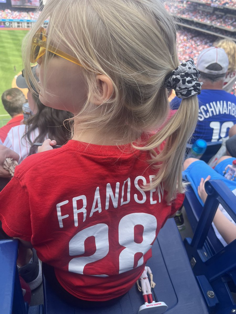 dan_capper's tweet photo. My daughter wears a @KevinFrandsen shirt to the Phillies today and gets selected as fan of the game. Don’t think it’s a coincidence. https://t.co/YFWLp8195B