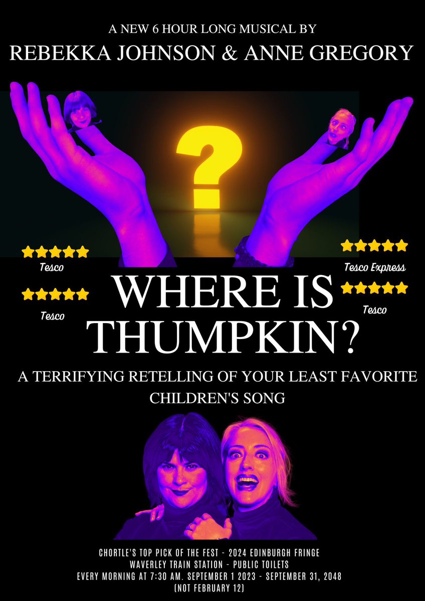 retreat_comedy's tweet photo. So excited to announce our next Fringe project, a 6 hour horror musical performed daily 7:30 AM Sep 1, 2023 - Sep 31, 2048 (not Feb 12) in the public toilets at Waverley Train Station. Already 4 stars from @tesco and Chortle’s Fringe pic. https://t.co/ny7uIeCYX7