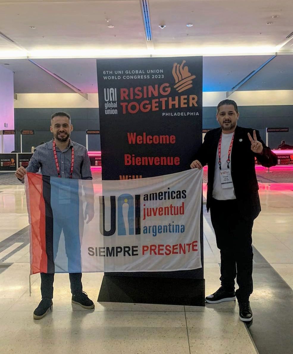 Comenzó el 6to Congreso Mundial de <a href="/uniglobalunion/">UNI Global Union</a> en Philadelhpia, Estados Unidos.

Nuestros compañeros <a href="/juanma_silva/">Juanma Silva</a> y <a href="/ChrisSosaSEC/">Christian Sosa</a> están representando a la Red y a toda la juventud sindical argentina 🇦🇷

#UNIRisingTogether #YouthRiseUp #UNIYouth #RoadToPhilly