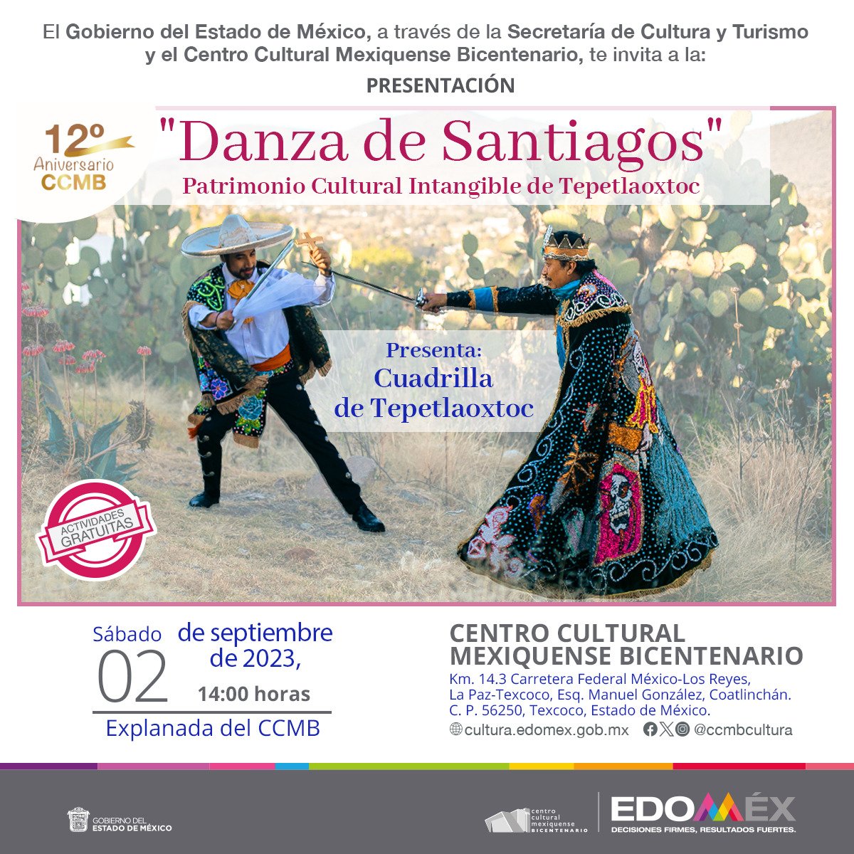 Danza de los Santiagos Patrimonio Cultural Intangible de #Tepetlaoxtoc Estado de México.
2 de Septiembre en el @ccmbcultura