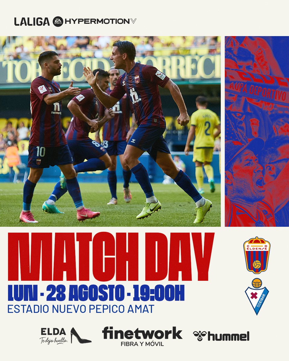 🔥 𝑴𝑨𝑻𝑪𝑯𝑫𝑨𝒀 🔥

🆚 <a href="/SDEibar/">SD Eibar</a> 
🗓 Lunes, 28 de agosto
⌚️ 19:00h.
🏟 Estadio Nuevo Pepico Amat
📲 #EldenseEibar  

🎟️ Información sobre entradas en cdeldense.es/entradas-para-…

#AupaDeportivo #SeguimosSoñando