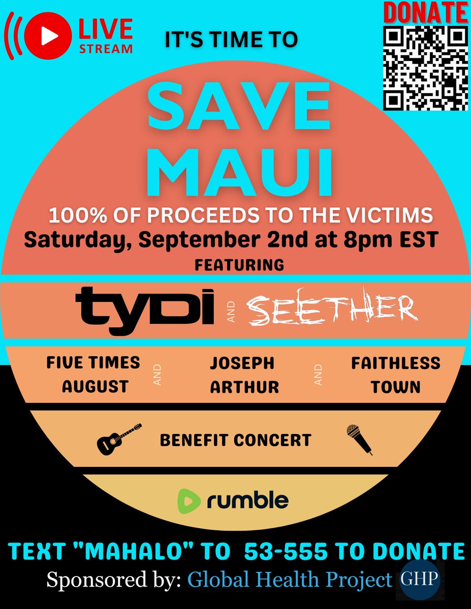 Hey guys let’s help Maui!!

We got this ❤️

#savemaui #globalhealthproject #livemusic #benefitconcert @GlobalHProject