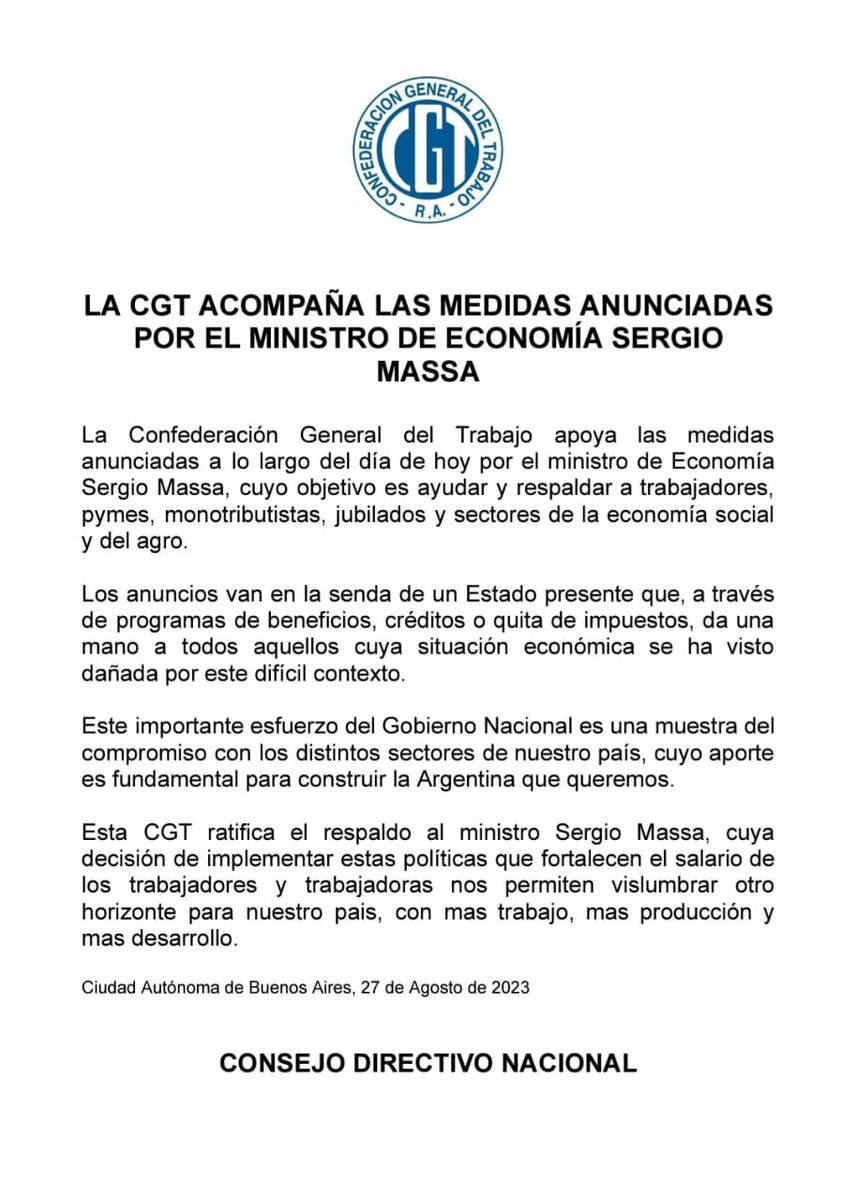 𝐓𝐨𝐝𝐨𝐬 𝐲 𝐓𝐨𝐝𝐚𝐬 𝐂𝐨𝐧 𝐌𝐚𝐬𝐬𝐚 
#MassaPresidente #CGT 
<a href="/SergioMassa/">Sergio Massa</a> <a href="/Sergio_OrtizOk/">Sergio Ortiz</a> <a href="/patria_up/">UnionPorLaPatria</a> <a href="/unidosxelpais/">unionporlapatria</a>