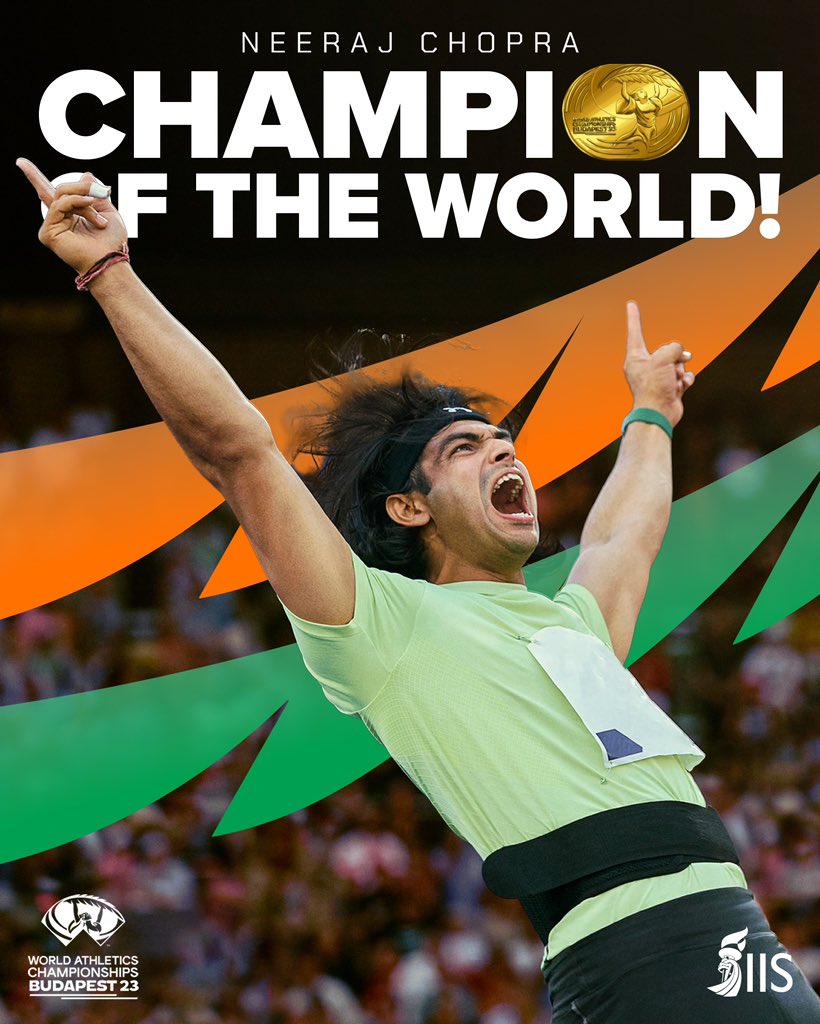 #NeerajChopra
India’s FIRST Track and Field World Champion, and he’s  NEERAJ CHOPRA! ⚡

#NeerajChopra, you beauty. ♥️
#Gold #88.17 🥇

#Budapest23 #CraftingVictories 🇮🇳