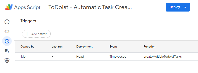 hungo_boss's tweet photo. For some time, I have been using ToDoIst to track my tasks and I was missing the option to create the tasks automatically without the need to use Zapier. So I made a simple script in Google Apps Scripts and it kinda solves my issues. If anyone knows about better solution, LMK! https://t.co/rRMgXAFLBS