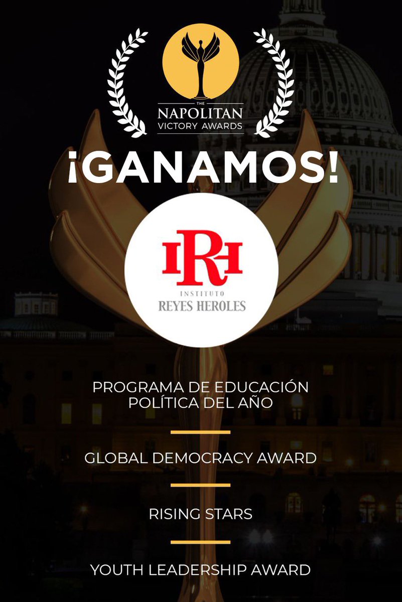 IRHCoahuila's tweet photo. Felicitamos al IRH por obtener el reconocimiento al "Mejor Programa de Educación Política del Año", "Global Democracy Award", "Rising Stars" y "Youth Leadership Award", que otorga  Washington Academy of Political Arts&amp;Sciencies Presenters of the Napolitan Victory Awards. https://t.co/0fyIKkDZ3h