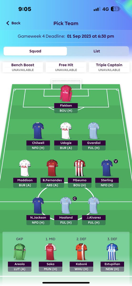 Bipolarwz's tweet photo. I have said fuck it and activated my wildcard do I starts alvarez over saka or bruno and also is there any better transfer I can make #FPL #FPLCommunity https://t.co/wHj5k5Y5A4