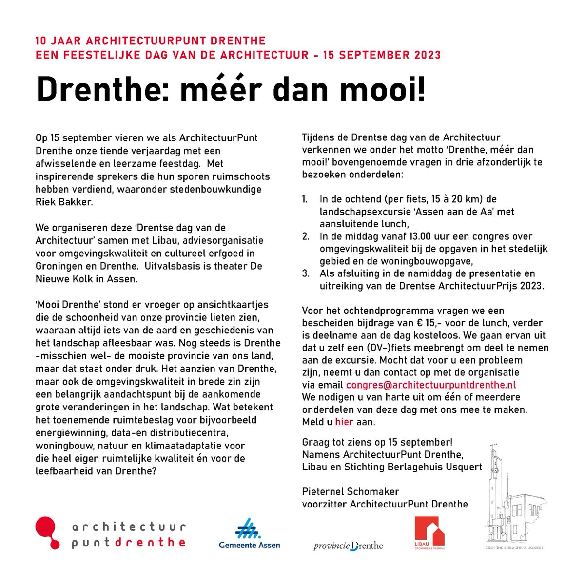 ArchiPuntDR's tweet photo. We vieren ons 10-jarig jubileum met de Drentse Dag van de Architectuur op 15 september! Meld u aan via https://t.co/rtiRhxq7Zp
Graag tot ziens in Assen! https://t.co/5FWHT46RrH