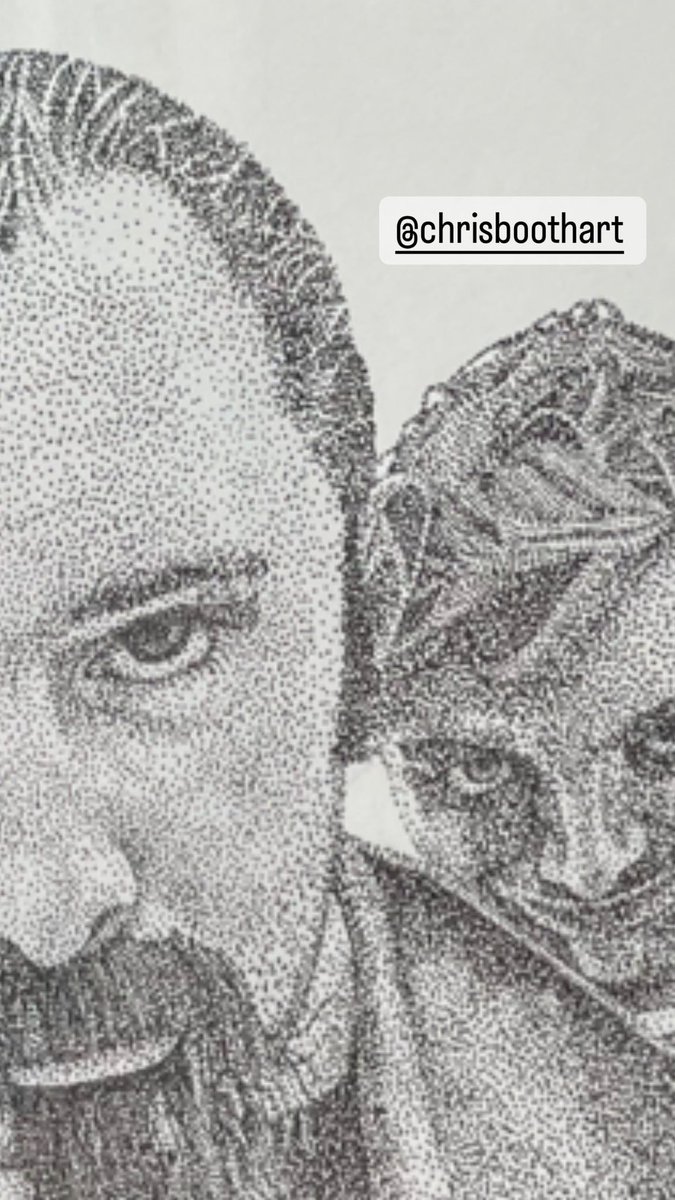 RSA member Chris Booth has several of his unique ink drawings in our upper gallery that demand a closer look. Last day of our show tomorrow- hurry hurry ! <a href="/chrisboothart/">Chris Booth</a> #pointillism #inkdrawing #portrait #ryesocietyofartists #ryeartists