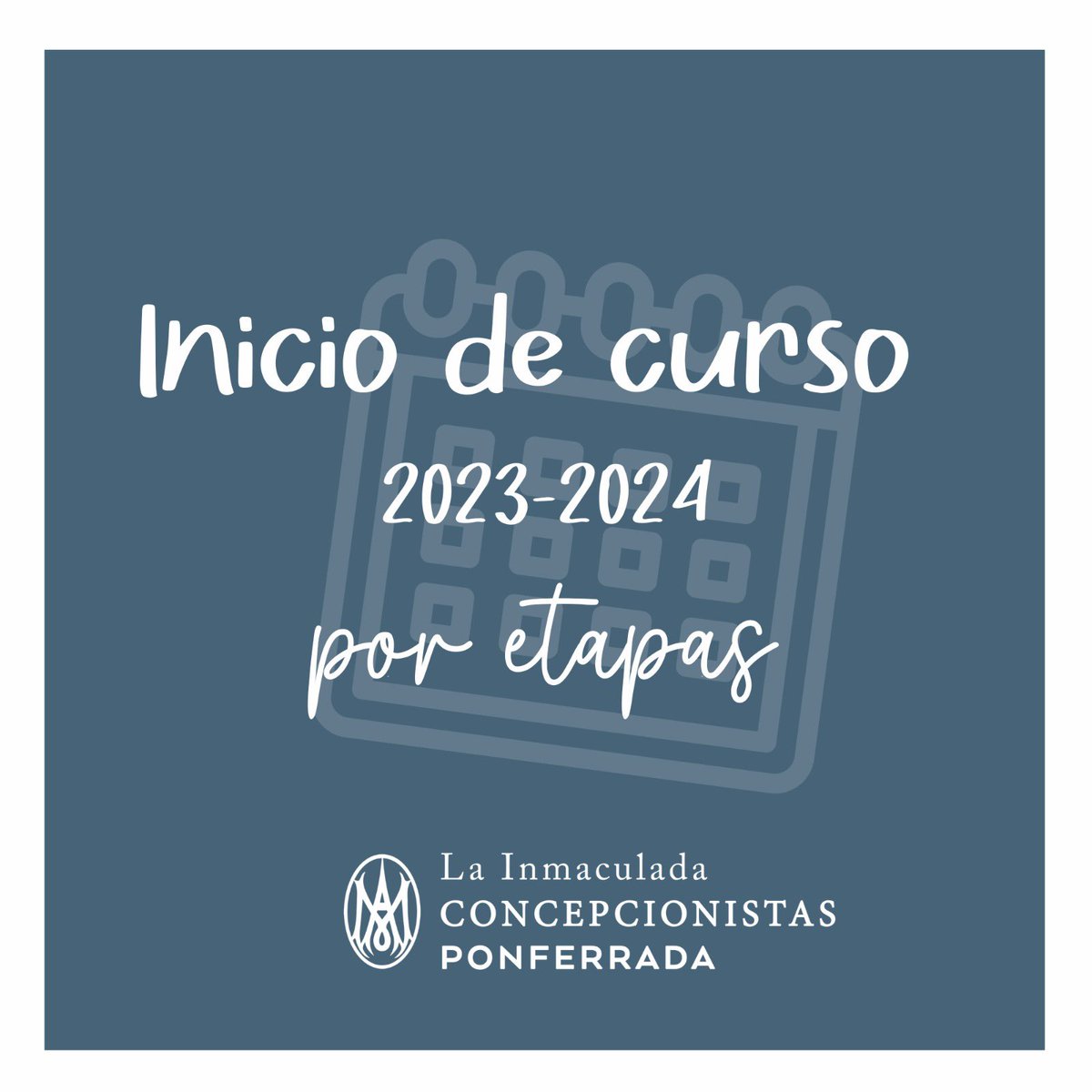 🗓️👉🏽 El inicio de curso en las etapas de Infantil y Primaria tendrá lugar el jueves 7 de septiembre.

🗓️👉🏽Secundaria y Bachiller comenzarán las clases el miércoles 13 de septiembre.

❤️ ¡Pronto nos vemos! ❤️

#VueltaAlCole #Concepcionistas #InicioDeCurso #curso2023_2024