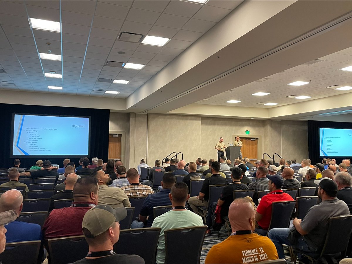 NTOAHQ's tweet photo. It was a full house for this mornings Incident Debrief: Safeway Active Shooter, Bend (OR) presented by Jeff Frickey &amp; Andrew Davis!

#ntoa2023 #leops #debrief #activeshooter #rocktherockies https://t.co/mB1DfJBabT