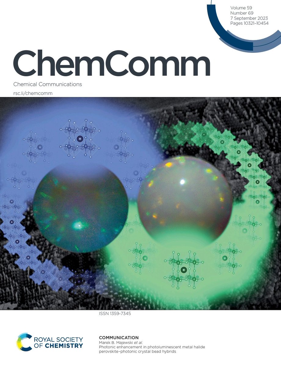 Also on the cover of the latest issue: 'Photonic enhancement in photoluminescent metal halide perovskite–photonic crystal bead hybrids' by @alchemistmarek et al.  buff.ly/45Exd9A