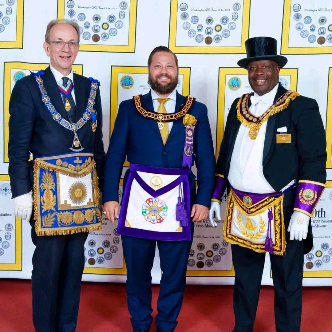 Grand Master Brad Billings during his year as Grand Master of Texas with the Pro Grand Master of the United Grand Lodge of England & the Grand Master of Washington D.C. @UGLE_GrandLodge @LondonMasons @MasonicSociety