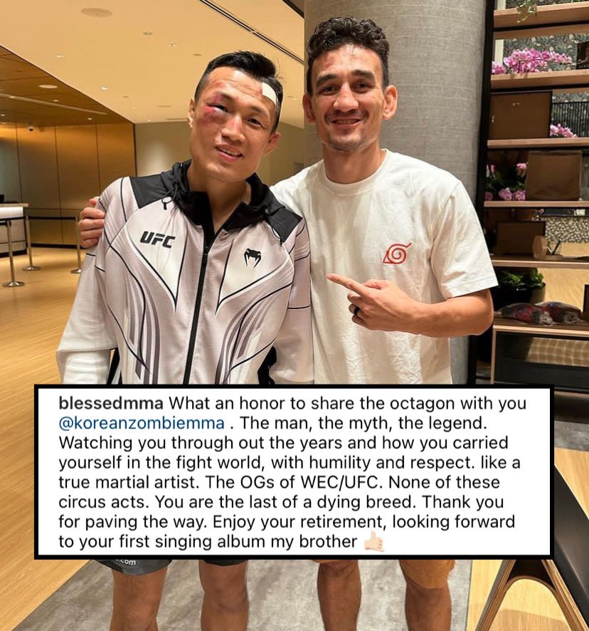 Max Holloway pays respect to the Korean Zombie 🤝

#UFCSingapore | @BlessedMMA