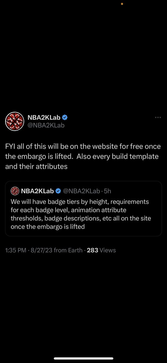 JABridgeforth's tweet photo. NBA 2K24   |   MyPlayer Builder

NBA2KLab confirms they will have:

- badge tiers by height
- requirements for each badge level
- animation attribute thresholds
- badge descriptions
- all build template &amp; attributes
- and more

#NBA2K24 https://t.co/zaCY6n8M2V