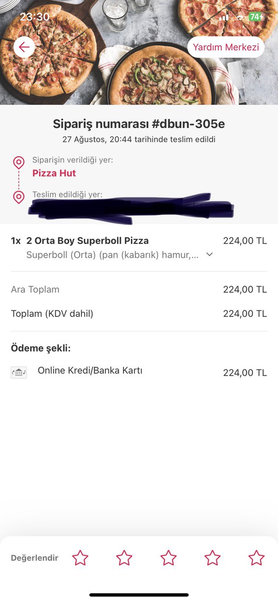GOKSALSULU's tweet photo. @yemeksepeti @pizzahut Bide daga geçer gibi 20:44 de teslim etmişler https://t.co/DqPrGGV7m7