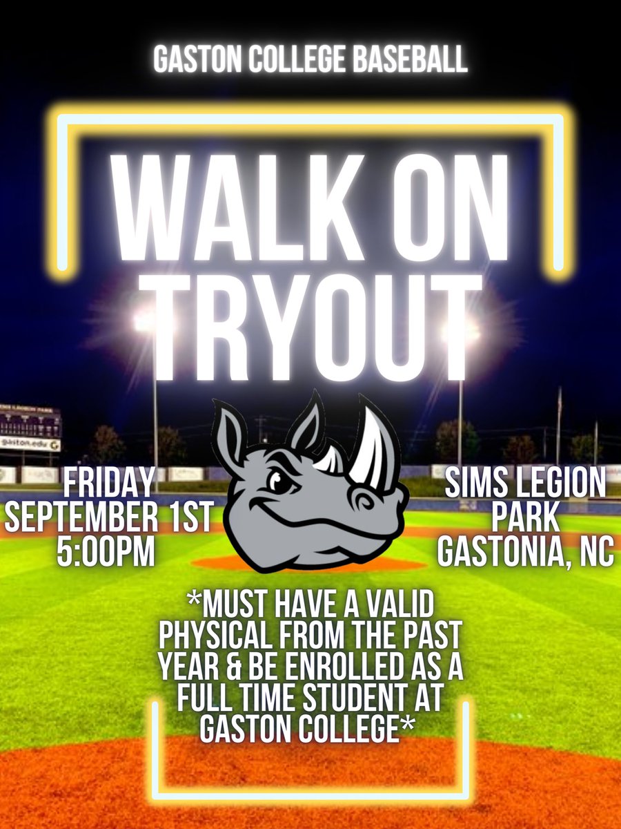 💥WALK ON TRYOUT💥

Questions? Email: rand.jacob@gaston.edu