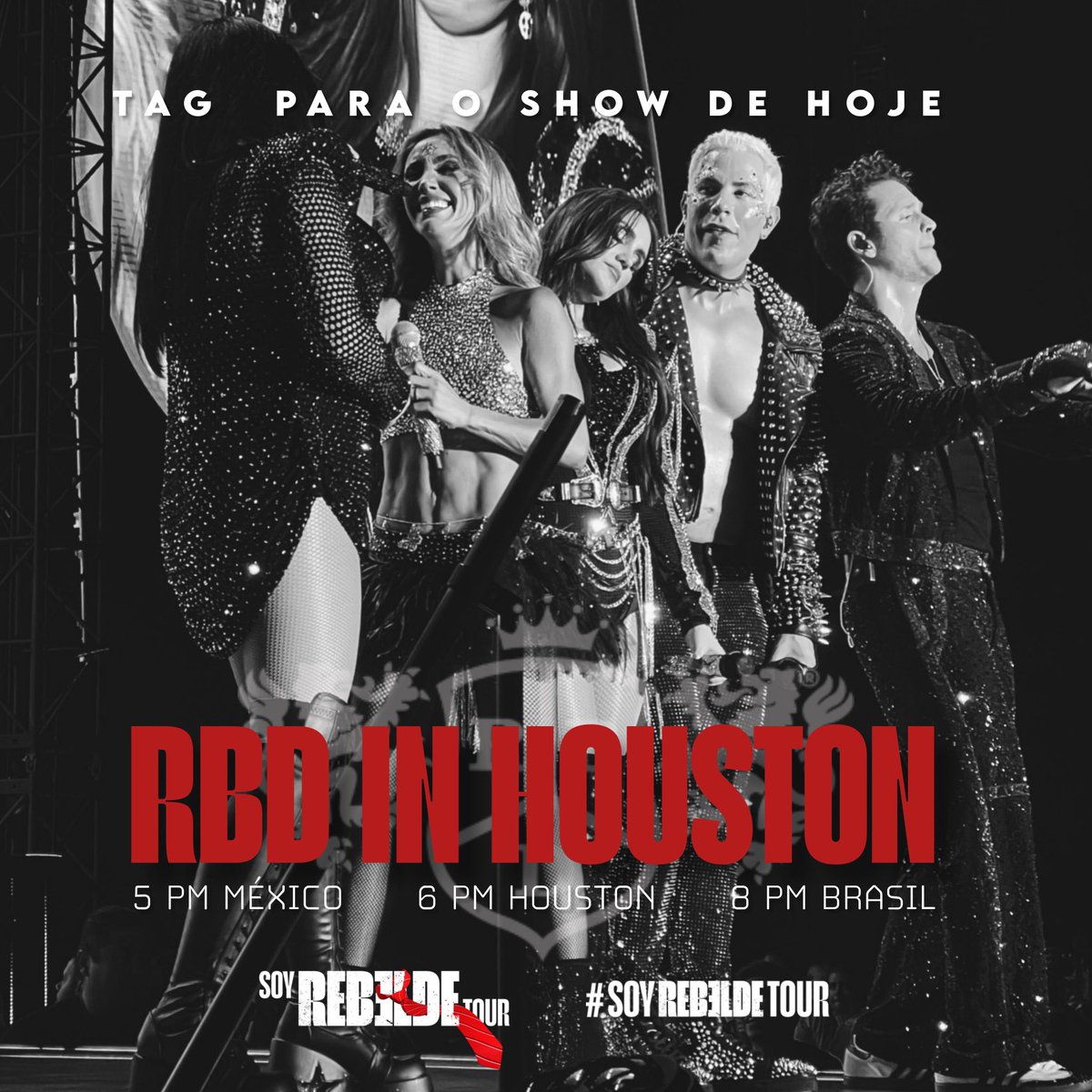 qgsoyrebelde's tweet photo. 🚨 O primeiro show da #SoyRebeldeTour foi incrível e o segundo promete demais! Vamos subir a partir das 20h 🇧🇷 , 6pm 🇺🇸 e 5pm 🇲🇽, a tag RBD IN HOUSTON 🚨 https://t.co/MOIysVcLbn