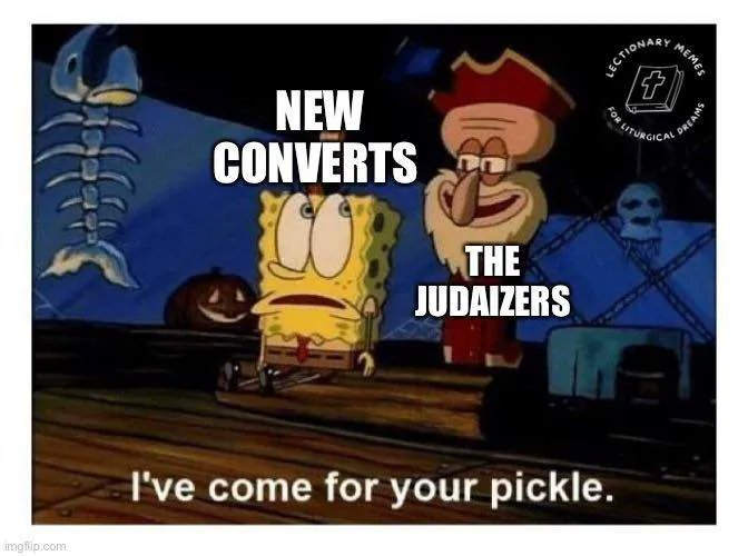 Lectionarymemes's tweet photo. One of our edgier (no puns intended) memes. 

Fifth Sunday in Easter
Sunday, May 15th, 2022
First Reading: Acts 11:1-18 https://t.co/zFOQCOYJPN