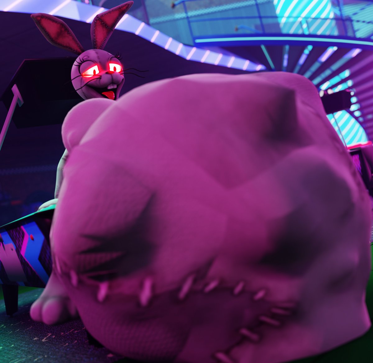 And here it is
the prego and vore Vanny render
ngl not as good as I hopped it would be but don't worry I got one more to show in a bit

Models used:
Vanny model by @/Duranomates
FNAF SB: West Arcade map port by fredmilk on DA

Made by me in Blender