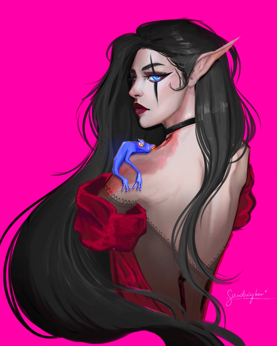 sandriejkov's tweet photo. A quick, rather sketchy, portrait. I don't know why, but I *really* wanted that pink background here. OC of one of my Discord members. #digitalart #OC #moodz https://t.co/IaNDcROspb