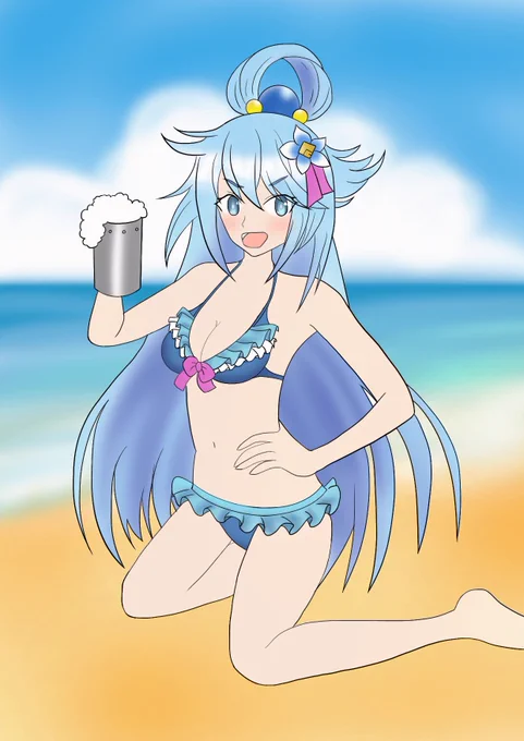 飲んべえ駄女神様。頭身高い絵って難しいね! #飲み屋に飾る作品ならこれ