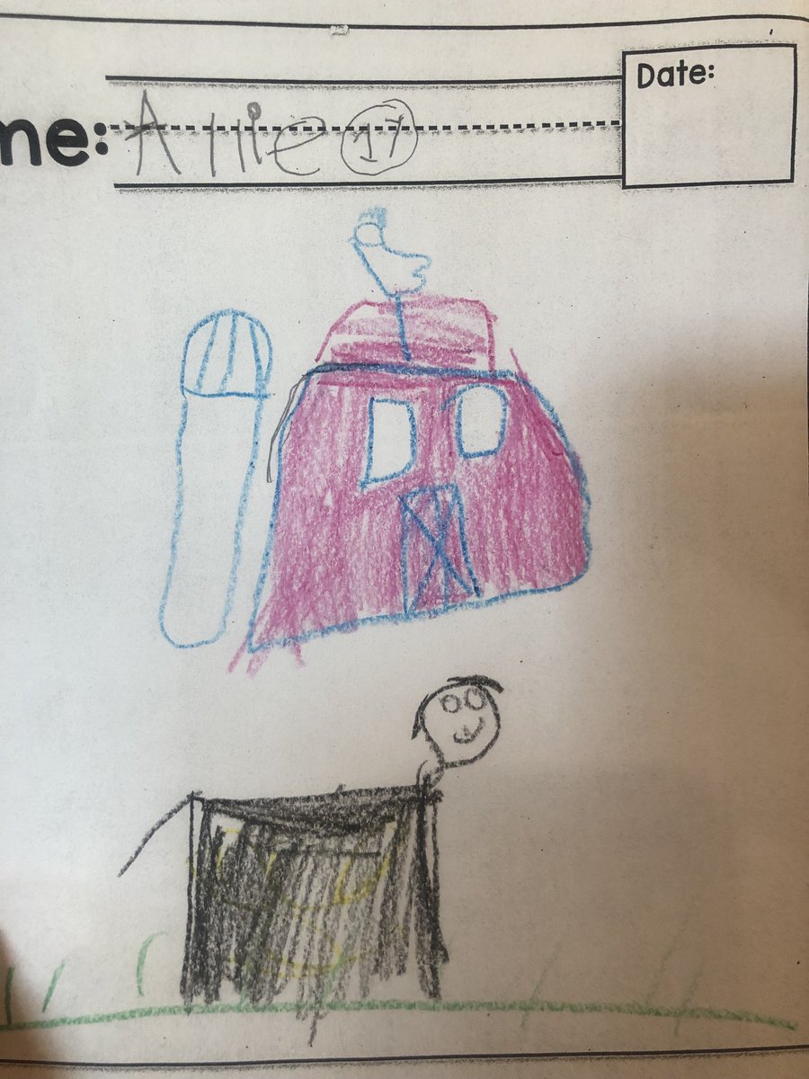 1st week of kindergarten and she had to draw a picture of home, this is what she drew. ❤️❤️❤️