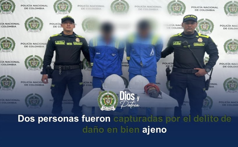 Continuamos entregando importantes resultados en contra del delito. En el desarrollo de labores de patrullaje, se logra la captura de dos sujetos, quienes suplantando funciones de empleados de compañías de servicios públicos, dañaban y se adueñaban de bienes públicos.